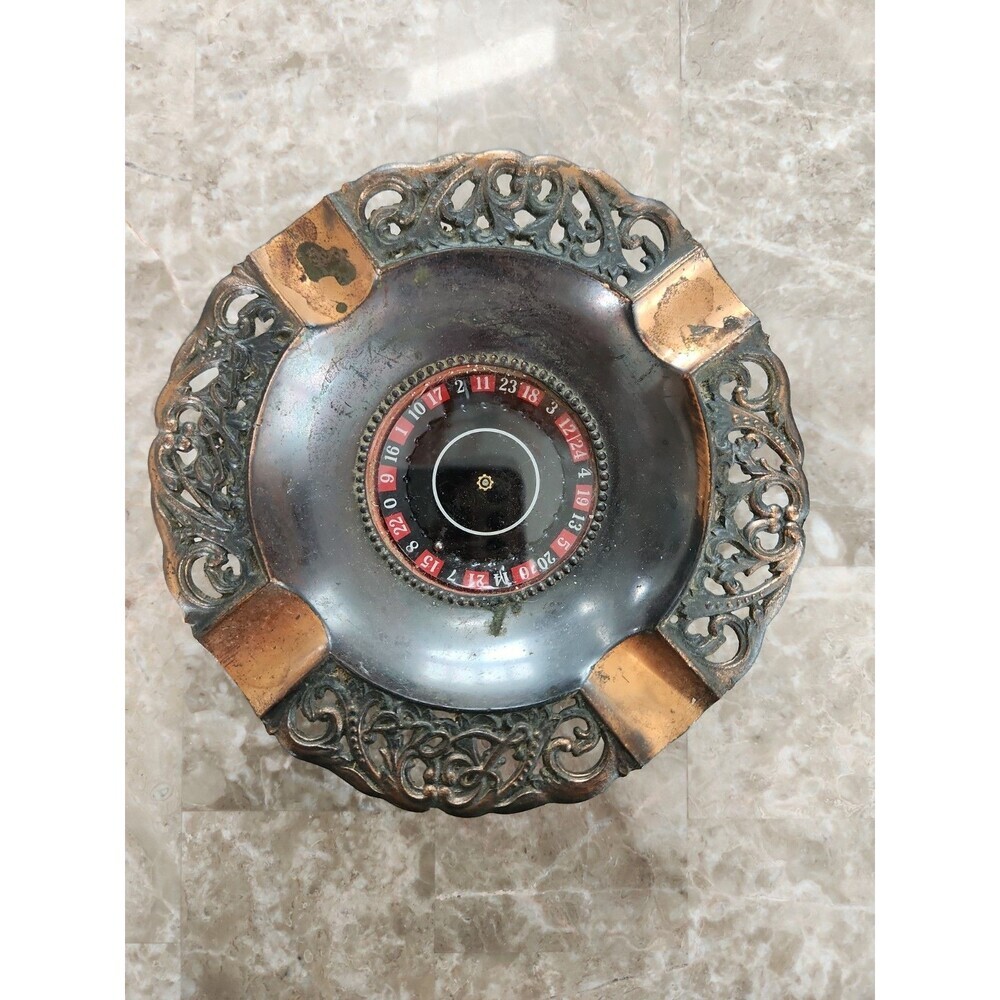 Vintage Las Vegas Copper Finish Working Roulette Wheel Ashtray, Japan